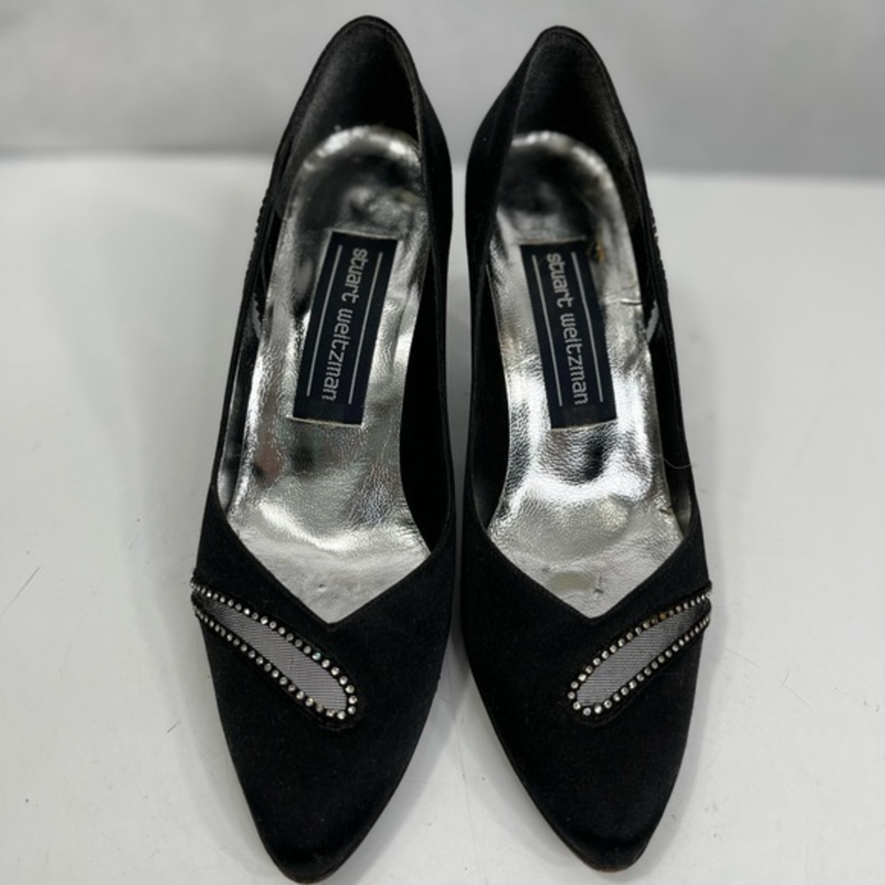 Vintage Stuart Weitzman black fabric heeled shoes, size 5.5